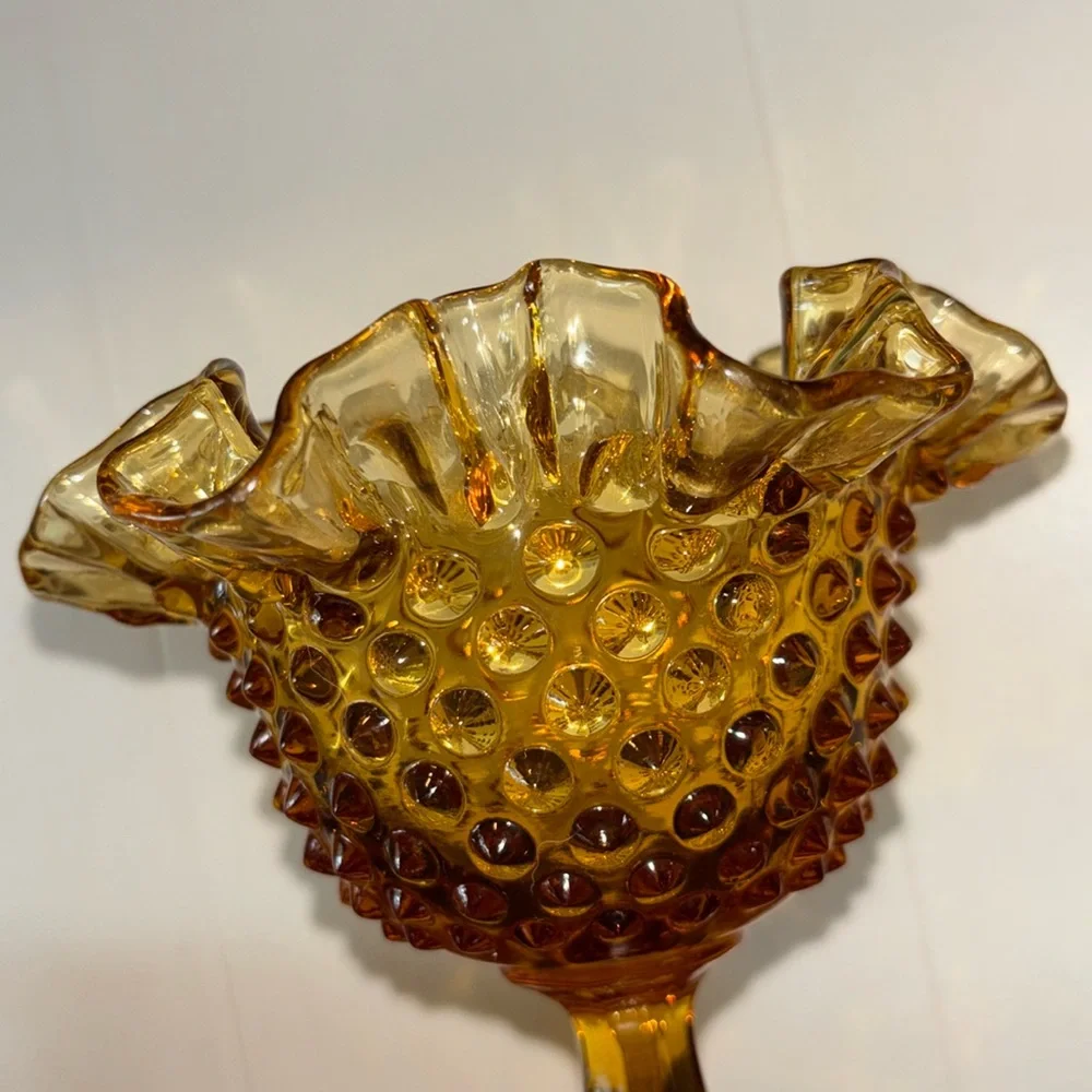 Fenton Amber Hobnail Glass Compote Circa 1950s